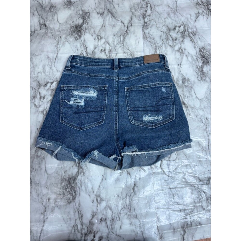 American Eagle Outfitters Mom Short Distressed Dark Blue Denim Cutoff Shorts 2 - Picture 5 of 7